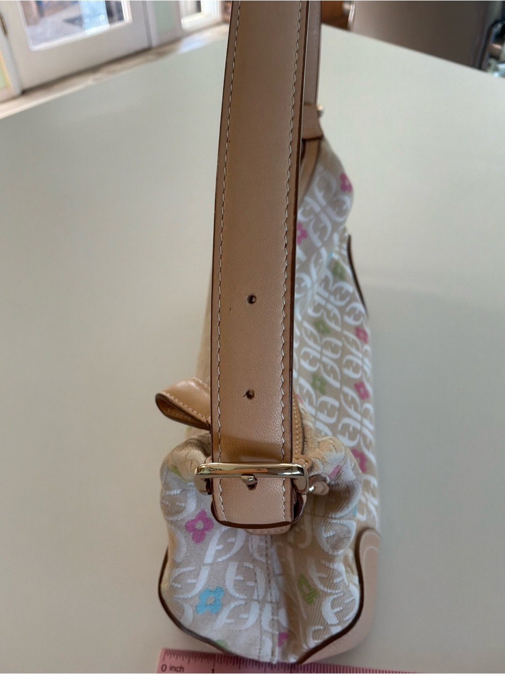 Fossil Beige Signature Canvas Shoulder Bag with Multicolor Accents - Picture 8 of 9